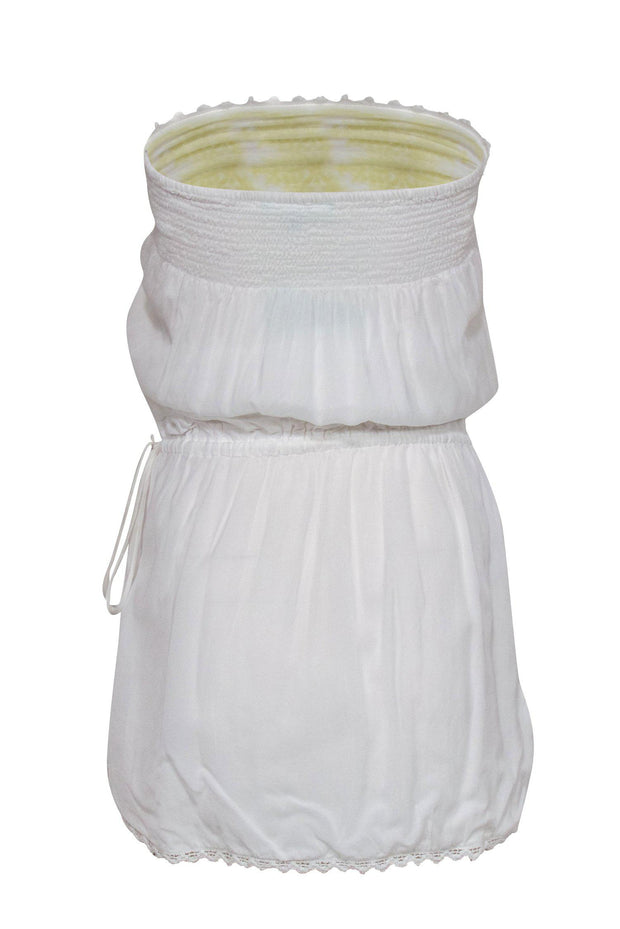 Current Boutique-Melissa Odabash - White Strapless Mini Dress w/ Yellow Embroidery Sz S