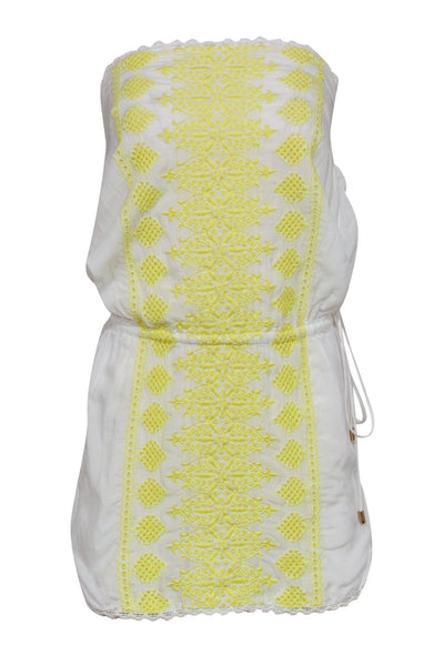 Current Boutique-Melissa Odabash - White Strapless Mini Dress w/ Yellow Embroidery Sz S