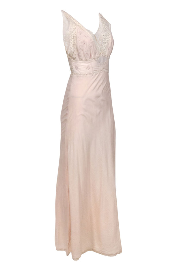 Current Boutique-Mes Demoiselles - Pale Pink Cotton Blend Slip Dress w/ Ivory Lace Sz 4