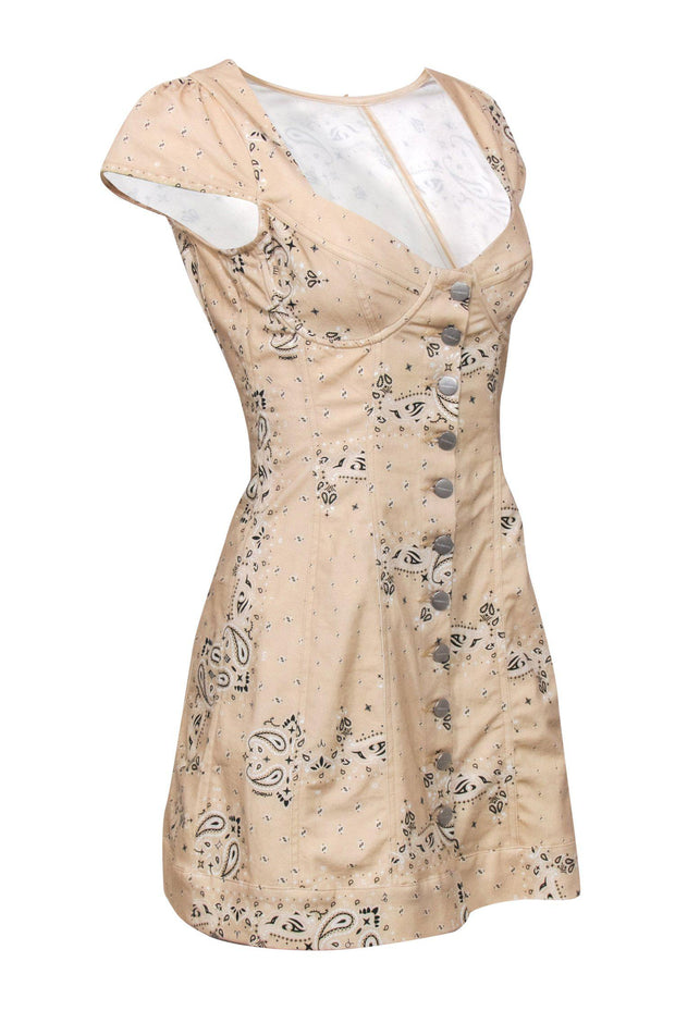 Current Boutique-Miaou - Beige Paisley Printed Cotton Bodycon Dress Sz XS