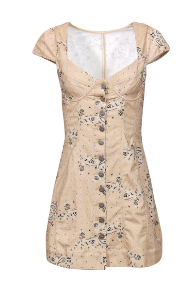 Current Boutique-Miaou - Beige Paisley Printed Cotton Bodycon Dress Sz XS