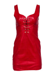 Current Boutique-Michael Hoban - Vintage Red Lace-Up Leather Bodycon Sz 6