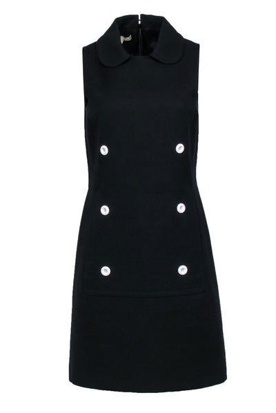 Current Boutique-Michael Kors - Black Cotton Shift Dress Double Breasted Classic Front Design Sz 8