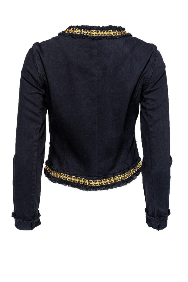 Current Boutique-Michael Kors - Black Denim Jacket w/ Gold Chain Design Sz 4