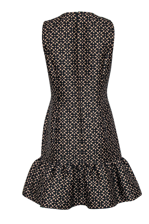Current Boutique-Michael Kors - Black & Tan Abstract Floral Print Sheath Dress w/ Flounce Hem Sz 10