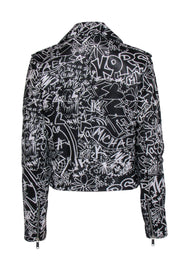Current Boutique-Michael Kors - Black & White Graffiti Leather Moto Jacket Sz M