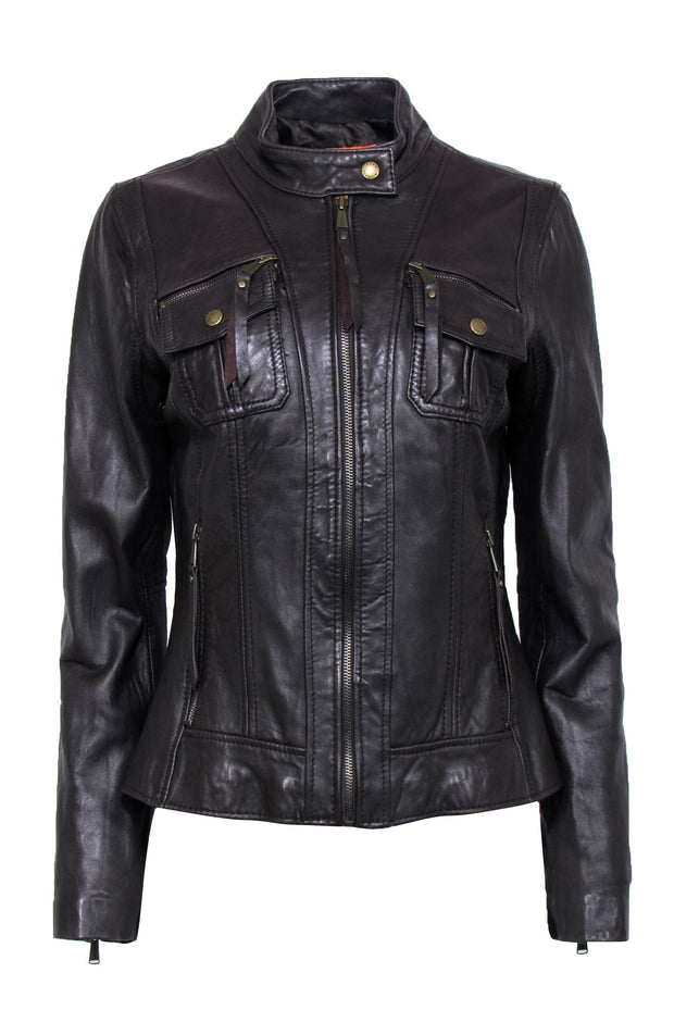 Current Boutique-Michael Kors - Brown Leather Zip-Up Jacket Sz M