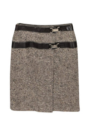 Current Boutique-Michael Kors - Brown Wool Tweed Wrap Skirt w/ Buckles Sz 4