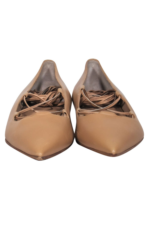 Current Boutique-Michael Kors Collection - Nude Leather Lace-Up Pointed Toe Flats Sz 9