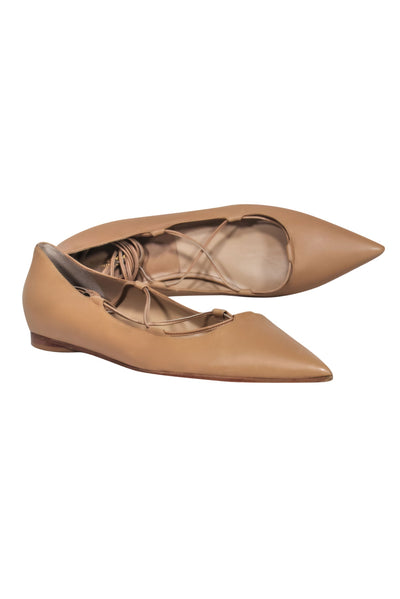 Current Boutique-Michael Kors Collection - Nude Leather Lace-Up Pointed Toe Flats Sz 9
