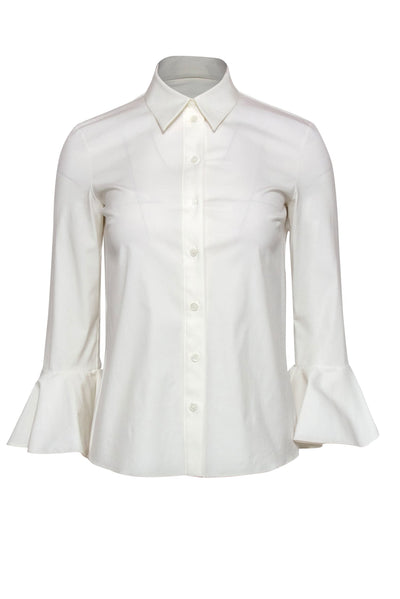 Current Boutique-Michael Kors Collection - White Cotton Collared Bell Sleeve Blouse Sz 2