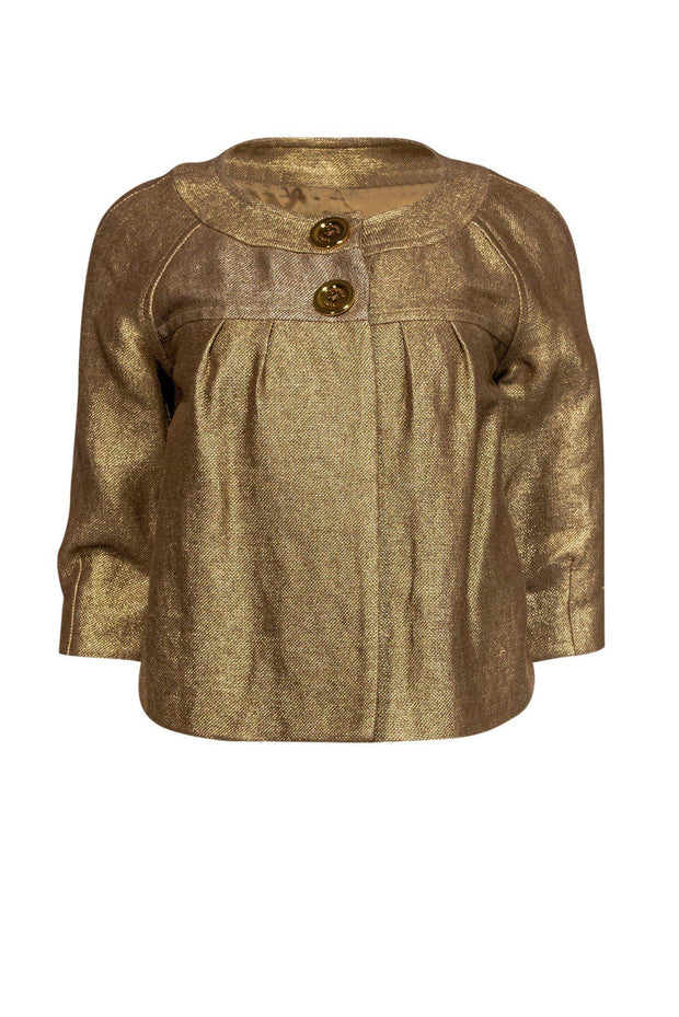 Current Boutique-Michael Kors - Gold Cropped Jacket w/ Oversized Buttons Sz PS
