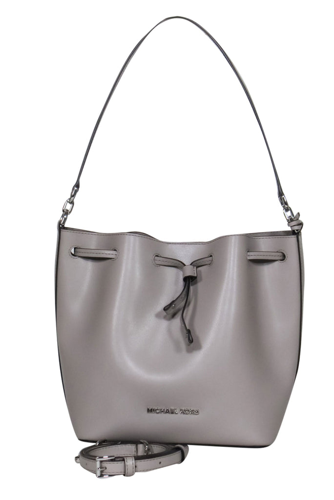 Michael Kors Suri Medium Bucket Bag Crossbody Pearl Grey Saffiano Leather  White