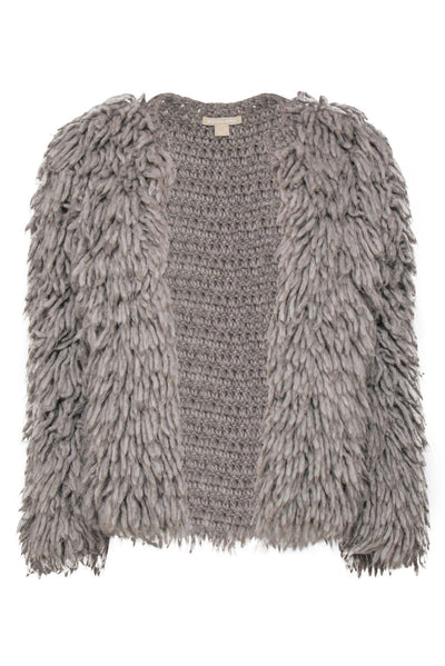 Current Boutique-Michael Kors - Grey Shaggy Open Knit Wool Blend Coat Sz M