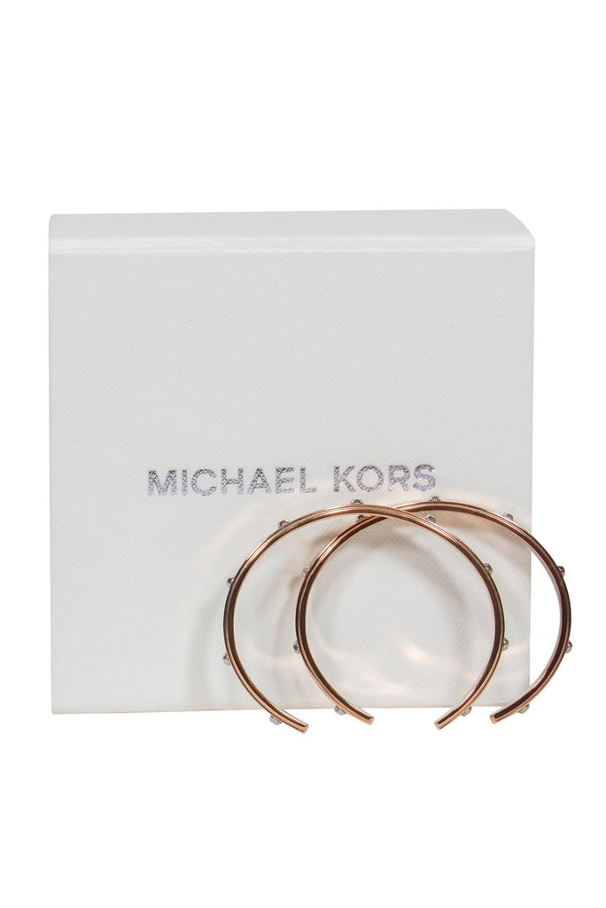 Shop Michael Kors 14K-Rose-Gold-Plated & Cubic Zirconia Empire Logo Bangle  | Saks Fifth Avenue