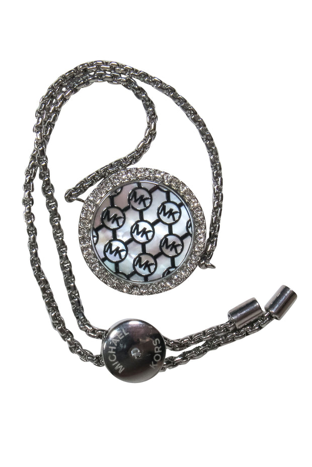 Current Boutique-Michael Kors - Silver Chain Bracelet w/ Jeweled Logo Charm