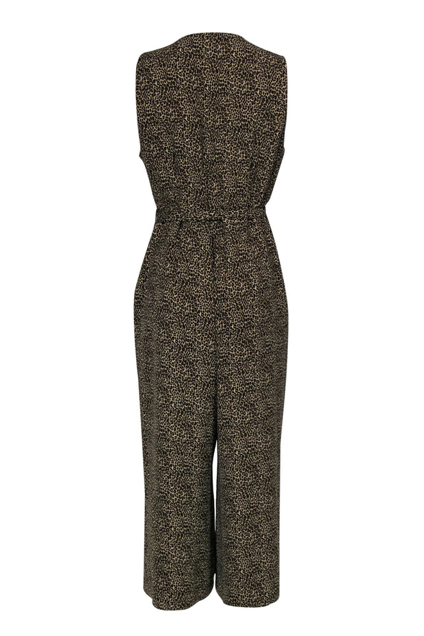 Current Boutique-Michael Michael Kors - Beige & Black Leopard Print Belted Wide Leg Jumpsuit Sz 12