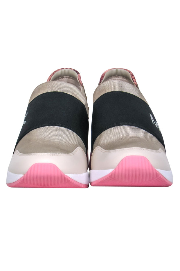 Current Boutique-Michael Michael Kors - Beige, Black, White & Pink Platform Sneakers w/ Snakeskin Print Sz 9.5