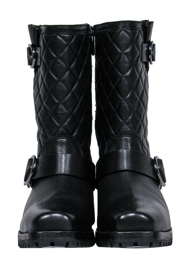 Current Boutique-Michael Michael Kors - Black Leather Quilted Boots w/ Buckles Sz 8