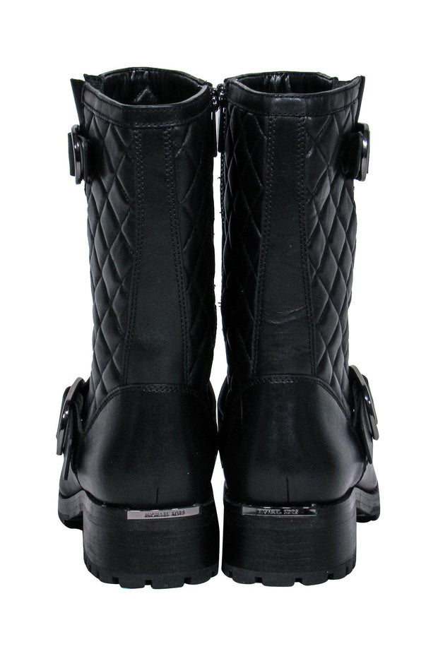 Current Boutique-Michael Michael Kors - Black Leather Quilted Boots w/ Buckles Sz 8