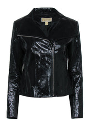 Current Boutique-Michael Michael Kors - Black Patent Snakeskin Textured Leather Jacket Sz M