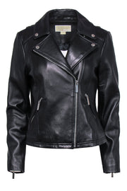 Current Boutique-Michael Michael Kors - Black Smooth Leather Moto Jacket Sz M