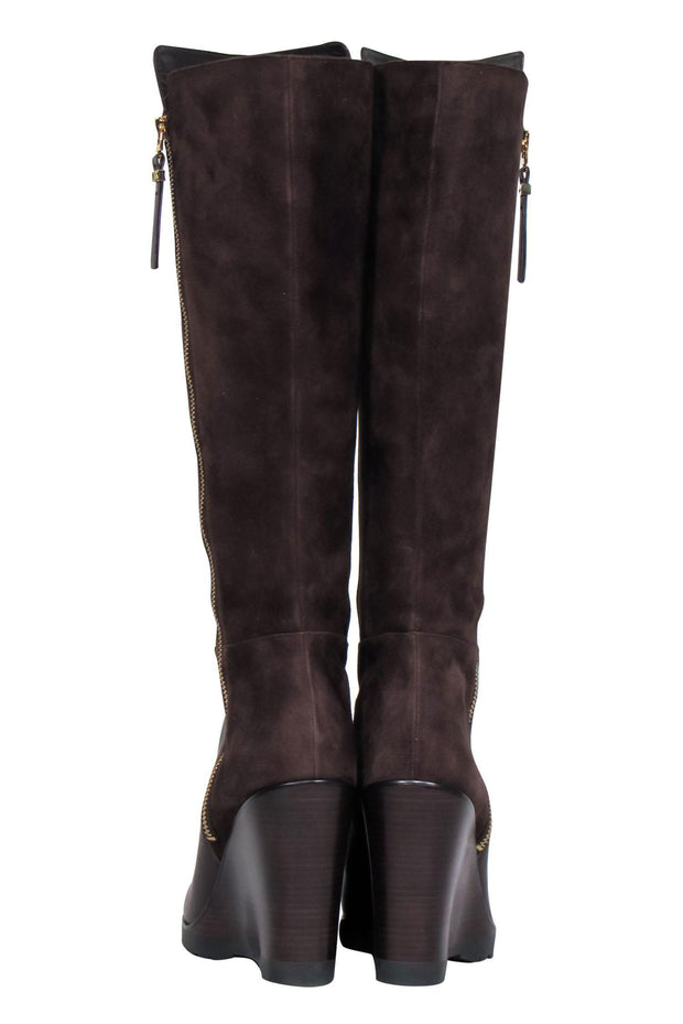 Current Boutique-Michael Michael Kors - Brown Leather & Suede Knee High “Clara” Wedge Boots Sz 9