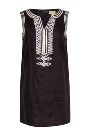 Current Boutique-Michael Michael Kors - Brown Linen Embroidered Mini Shift Dress Sz 2P