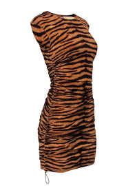 Current Boutique-Michael Michael Kors - Brown Tiger Print Cap Sleeved Ruched Dress Sz S