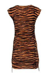 Current Boutique-Michael Michael Kors - Brown Tiger Print Cap Sleeved Ruched Dress Sz S