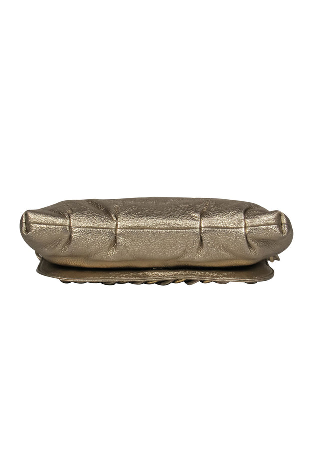 Current Boutique-Michael Michael Kors - Gold Pebbled Leather Shoulder Bag w/ Chain Trim