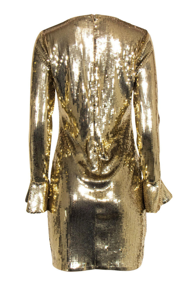 Current Boutique-Michael Michael Kors - Gold Sequin Shift Dress w/ Bell Sleeves Sz M