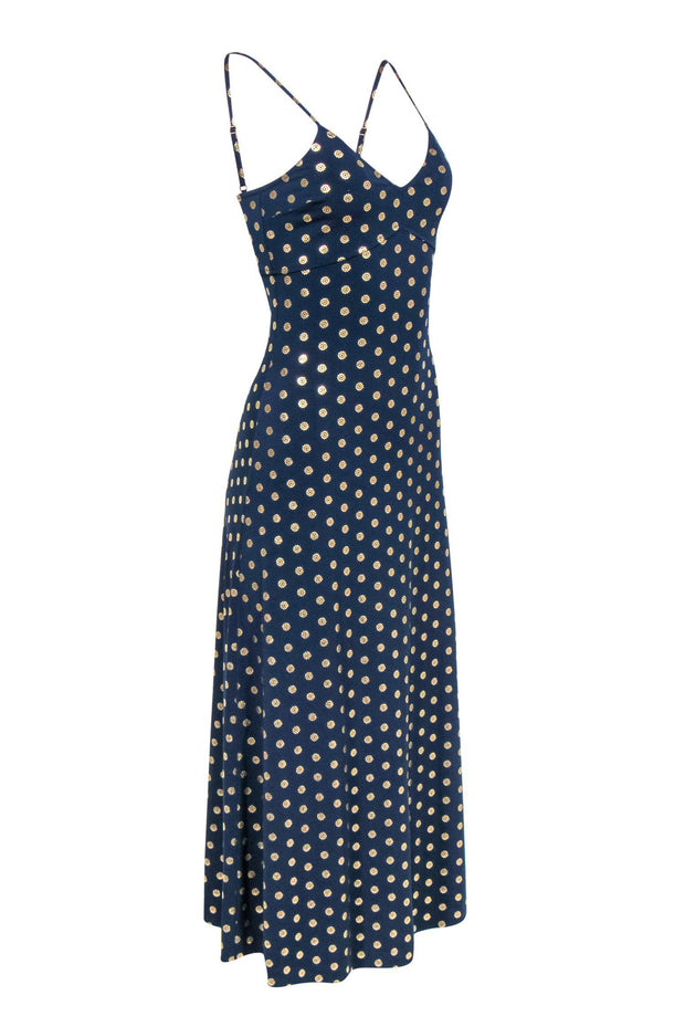 Current Boutique-Michael Michael Kors - Navy & Gold Patterned Maxi Slip Dress Sz XS