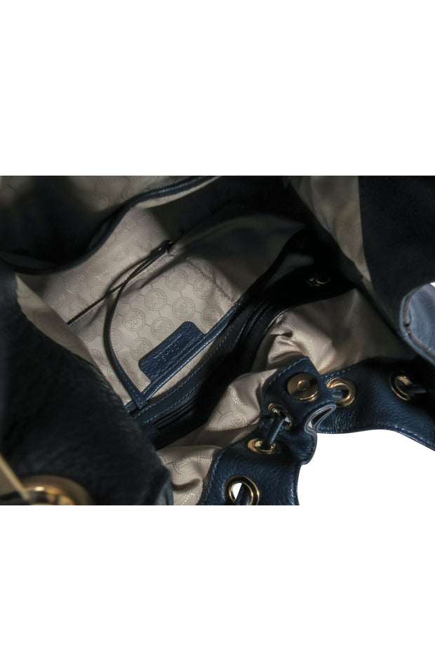 Current Boutique-Michael Michael Kors - Navy Leather Bucket Shoulder Bag w/ Tassels
