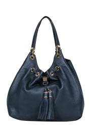 Current Boutique-Michael Michael Kors - Navy Leather Bucket Shoulder Bag w/ Tassels