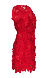 Current Boutique-Michael Michael Kors - Red Floral Lace Applique Sleeveless Sheath Dress w/ Gold Studs Sz 4