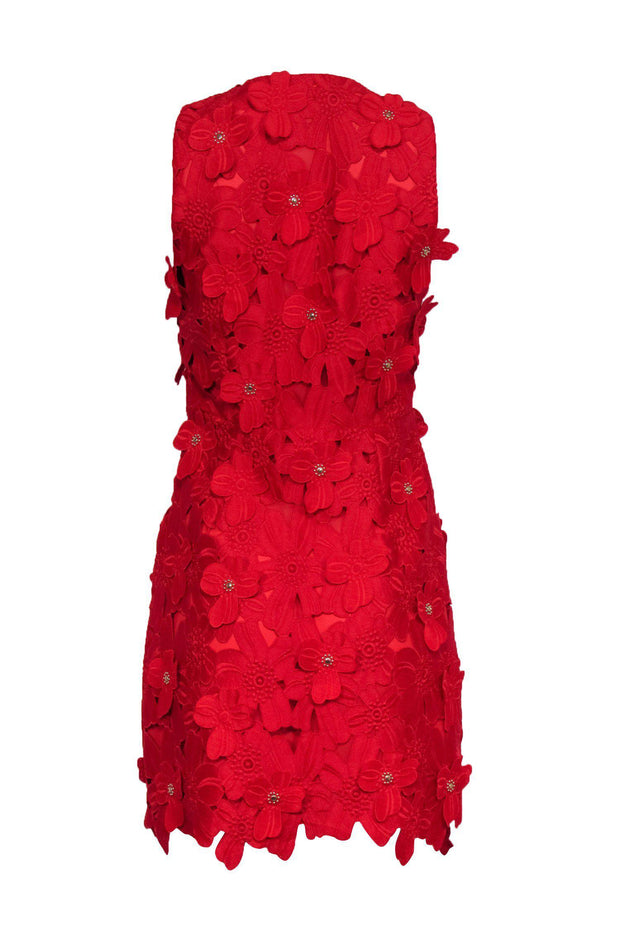 Current Boutique-Michael Michael Kors - Red Floral Lace Applique Sleeveless Sheath Dress w/ Gold Studs Sz 4