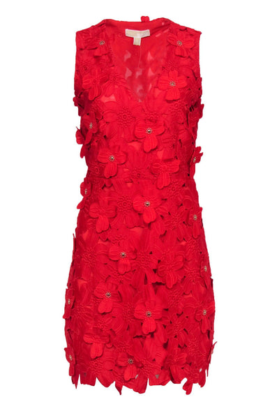 Current Boutique-Michael Michael Kors - Red Flower Applique Eyelet Sheath Dress w/ Studs Sz 10