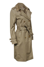 Current Boutique-Michael Michael Kors - Tan Double Breasted Longline Trench Coat w/ Gold Studded Collar Sz M