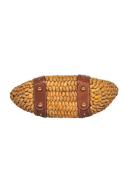 Current Boutique-Michael Michael Kors - Tan Woven Straw & Leather Studded Clasped Handbag
