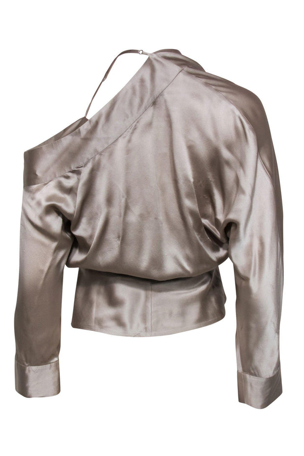 Current Boutique-Michelle Mason - Beige Silk Long Sleeve Blouse w/ Off-the-Shoulder Design Sz 2