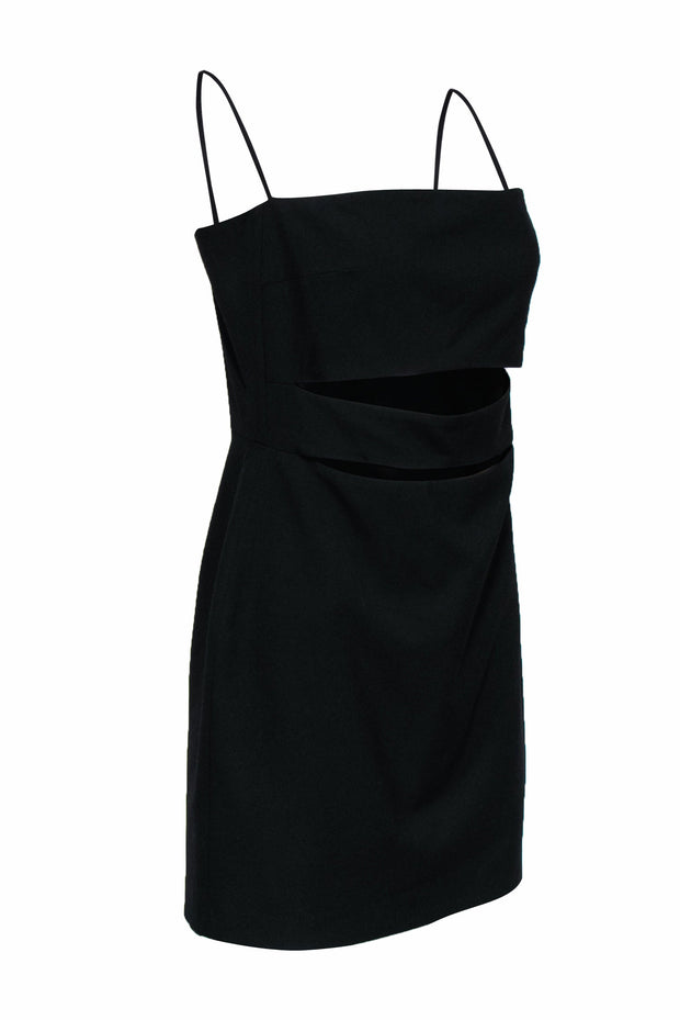 Current Boutique-Michelle Mason - Black Skinny Strap Mini Sheath Party Dress w/ Cutout Sz 8