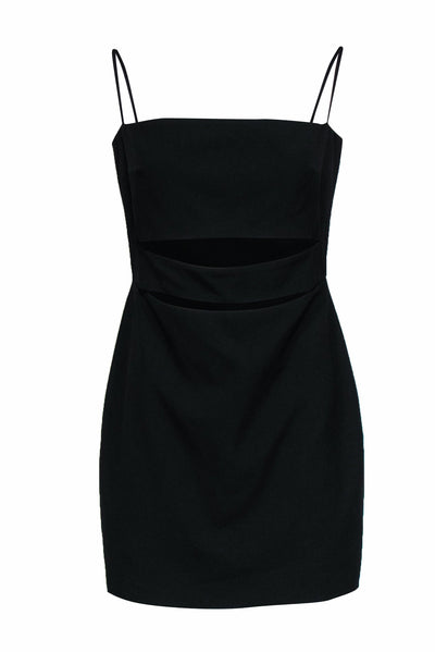 Current Boutique-Michelle Mason - Black Skinny Strap Mini Sheath Party Dress w/ Cutout Sz 8