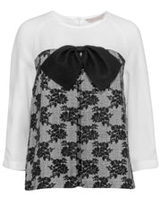 Current Boutique-Mignon Doo for Anthropologie - White Floral Print & Plaid Long Sleeve Blouse w/ Bow Sz M