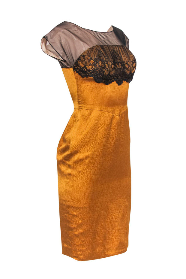Current Boutique-Miguelina - Mustard Sheath Dress w/ Lace Trim Sz XS