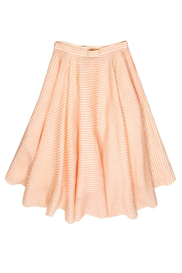 Current Boutique-Miguelina - Peachy Orange & White Gingham High-Low Midi Skirt Sz M