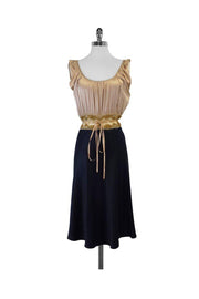 Current Boutique-Miguelina - Tan & Navy Empire Waist Dress Sz M
