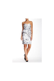 Current Boutique-Mikael Aghal - Grey & White Rose Garden Strapless Dress Sz 12