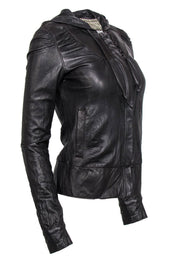 Current Boutique-Mike & Chris - Brown Leather Zip-Up Hooded Jacket Sz XS