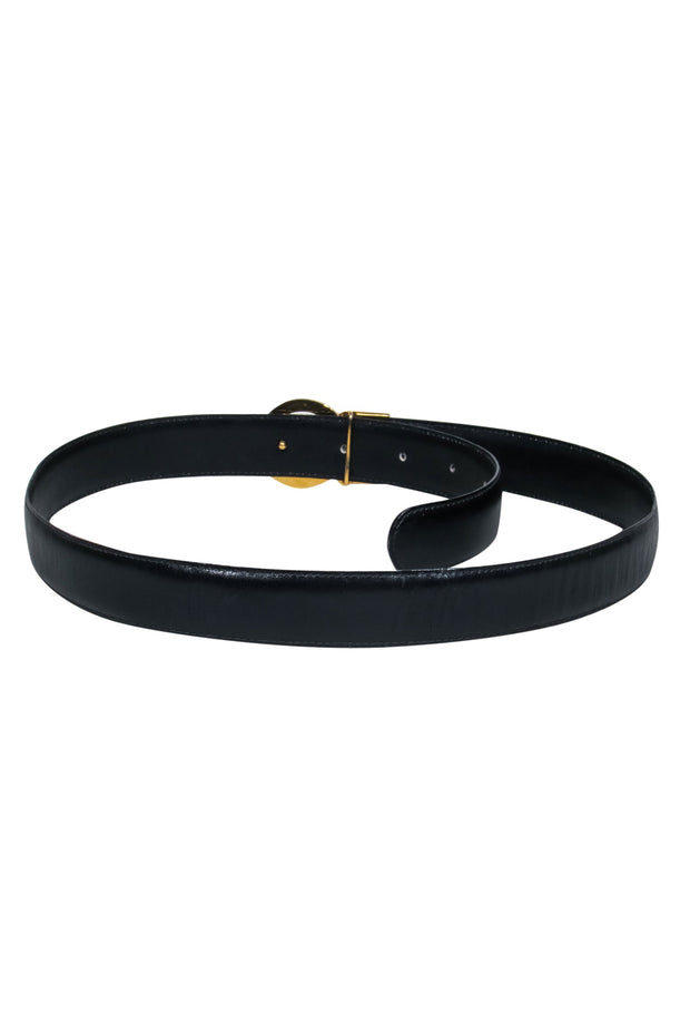 Current Boutique-Mila Schon - Black Leather Belt w/ Gold Clasp
